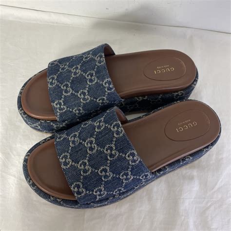 gucci olatform slides|Gucci denim platform slides.